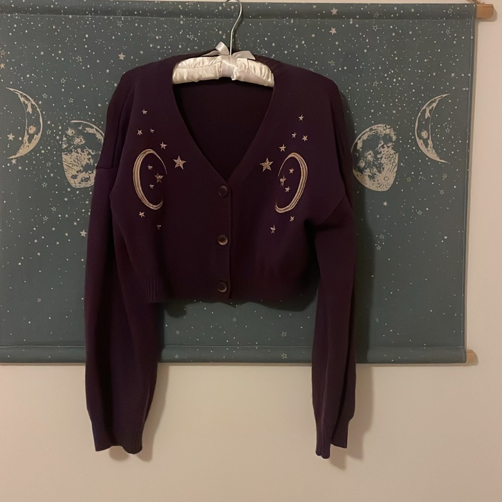 ROMWE Purple Cardigan with Star and Moon Embroidery - Picture 11 of 16